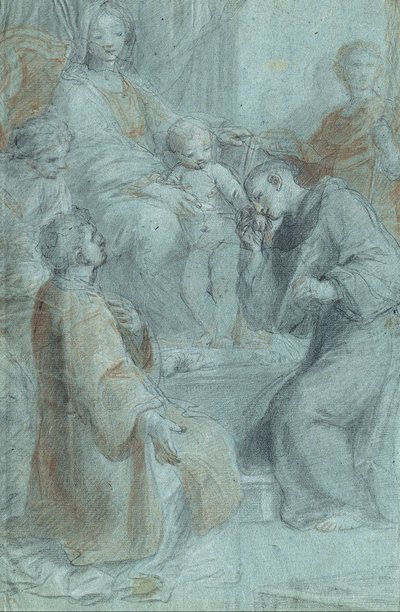Madonna and Child Enthroned with Saints Lawrence, Anthony of Padua, Praxedes and Venantius by Pietro De Pietri